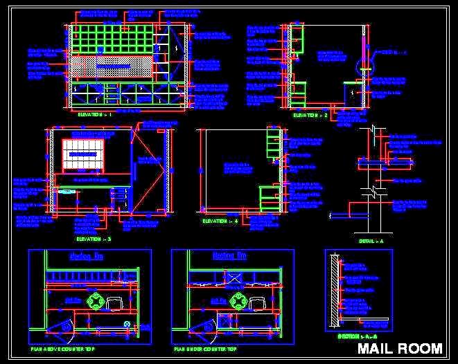 Commercial MailRoom CAD Design with Desk & Storage